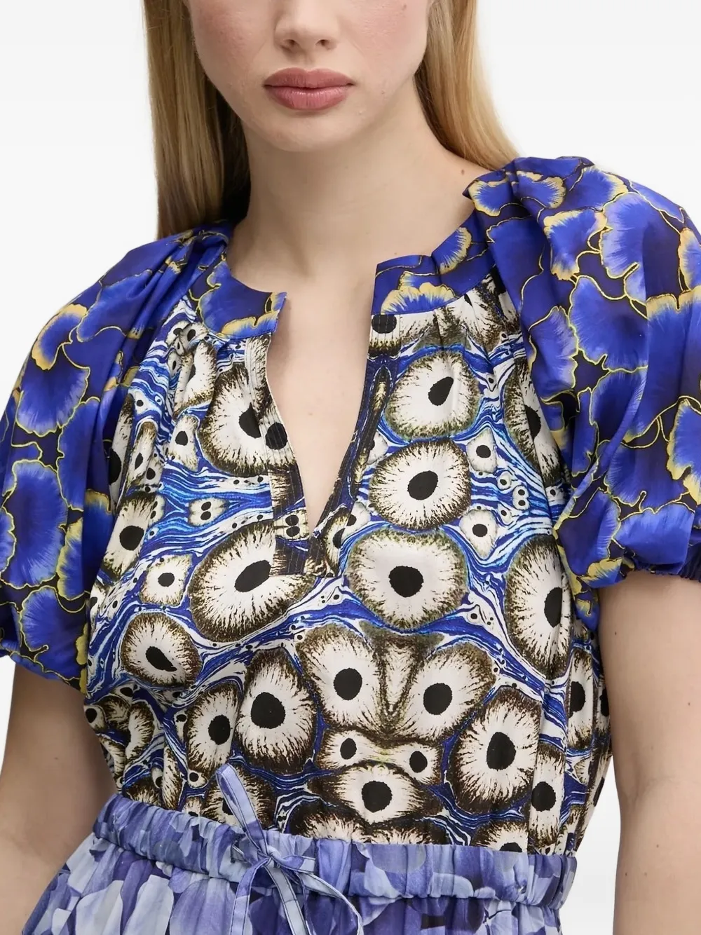Desigual puff-sleeve tiered dress Blauw