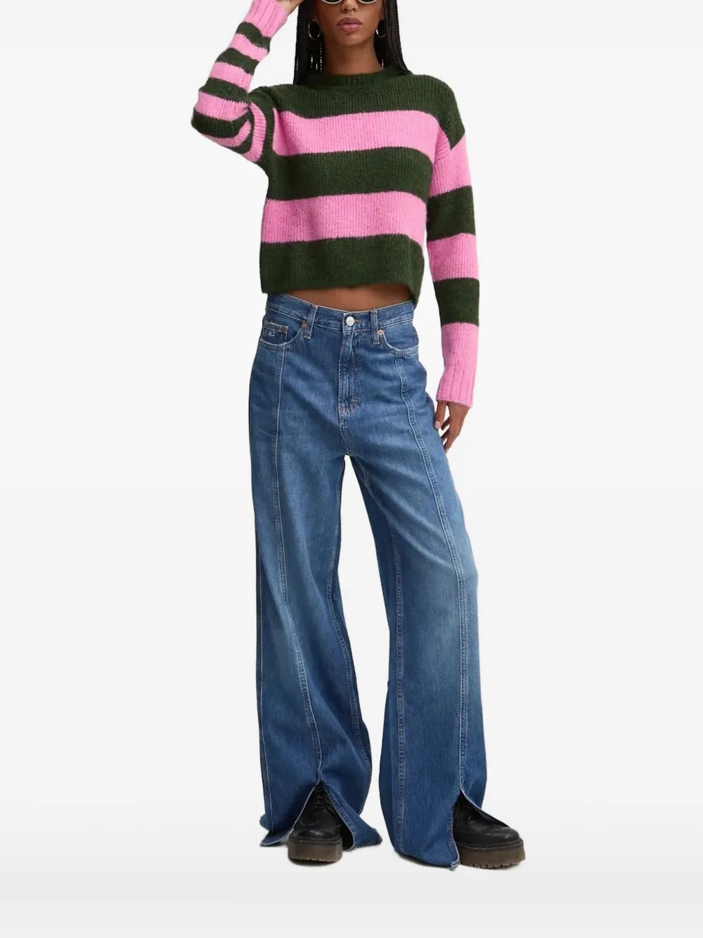 Desigual Striped Sweater In Pink