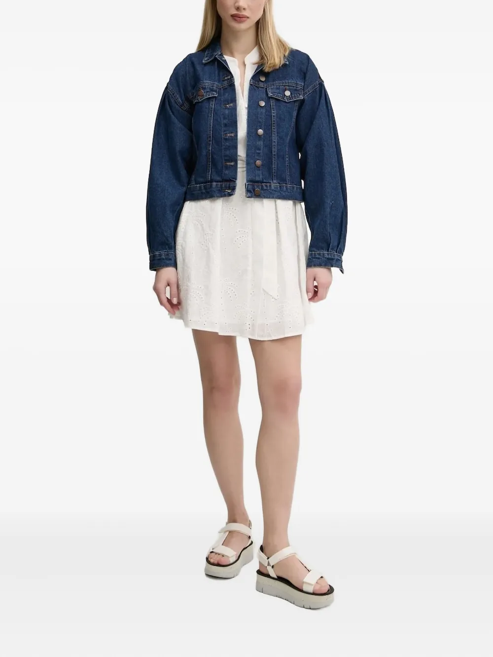Desigual Eyelet-embroidered Belted Mini Dress In White