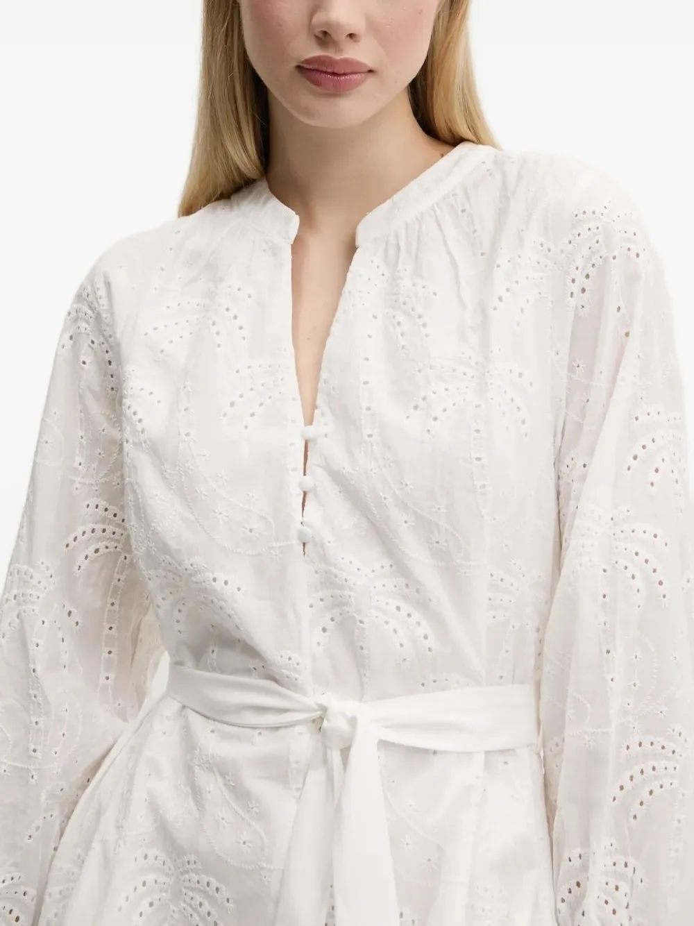 Desigual eyelet-embroidered belted mini dress Wit
