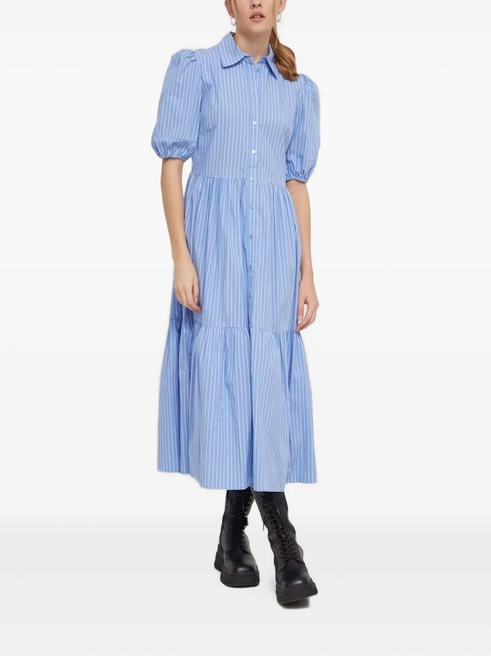 Desigual Gestreepte midi-jurk met pofmouwen Blauw