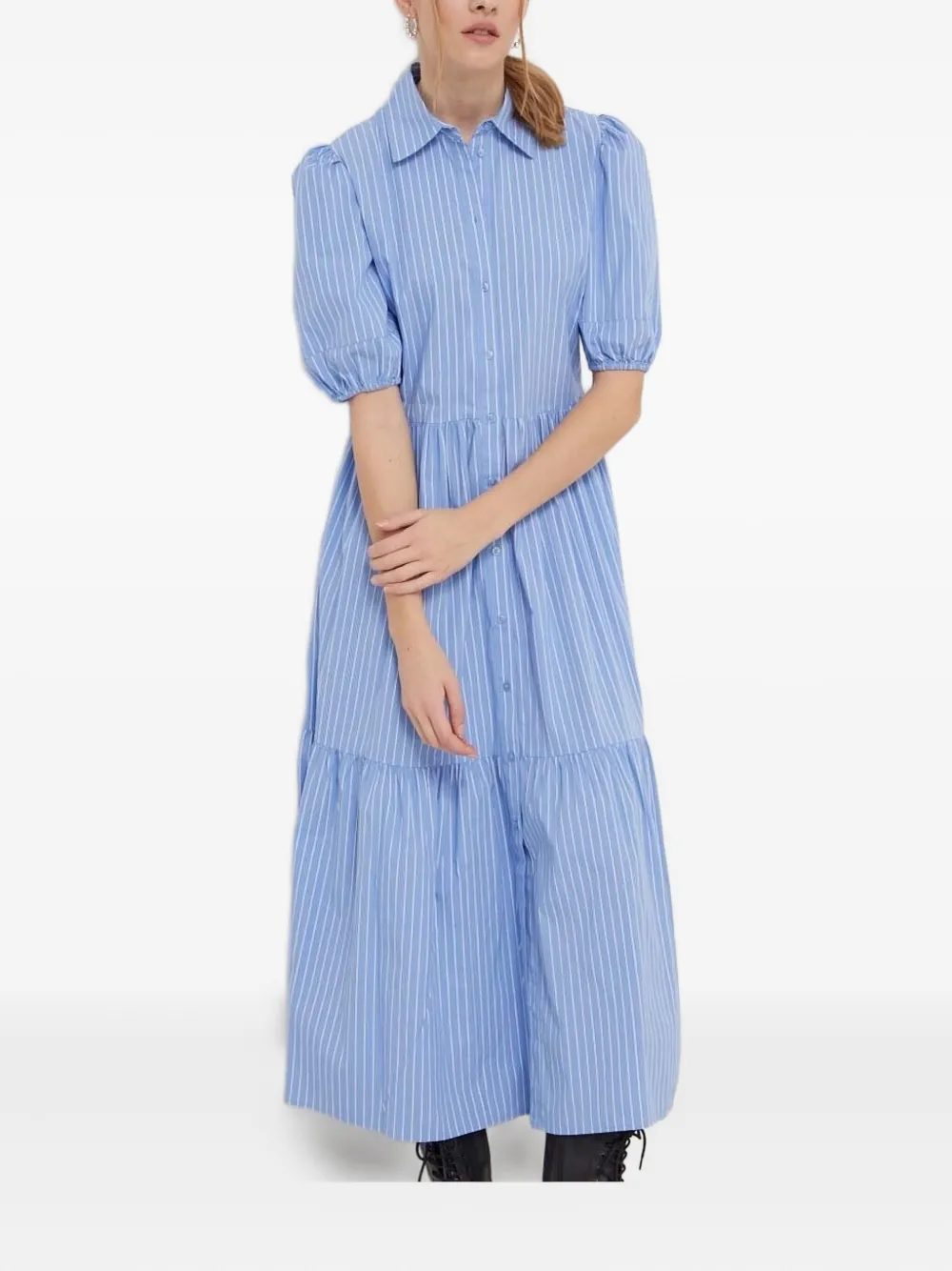 Desigual Gestreepte midi-jurk met pofmouwen - Blauw