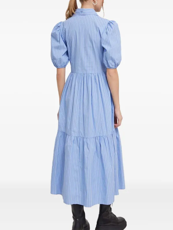 Desigual Striped Shirt Midi Dress with Puff Sleeves - Blue