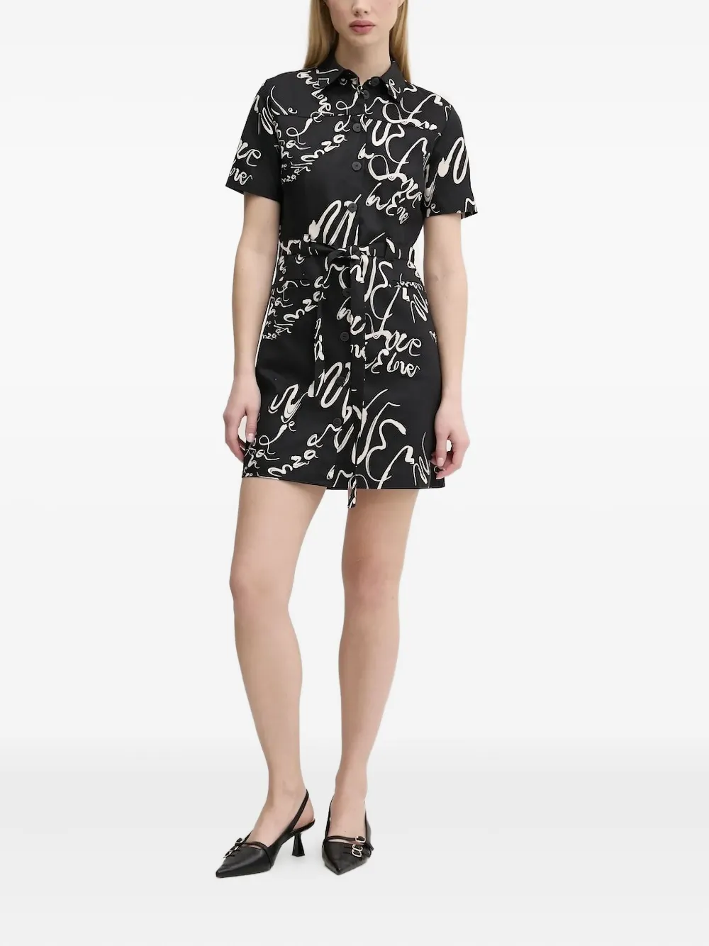 Desigual Script-print Shirt Mini Dress In Black