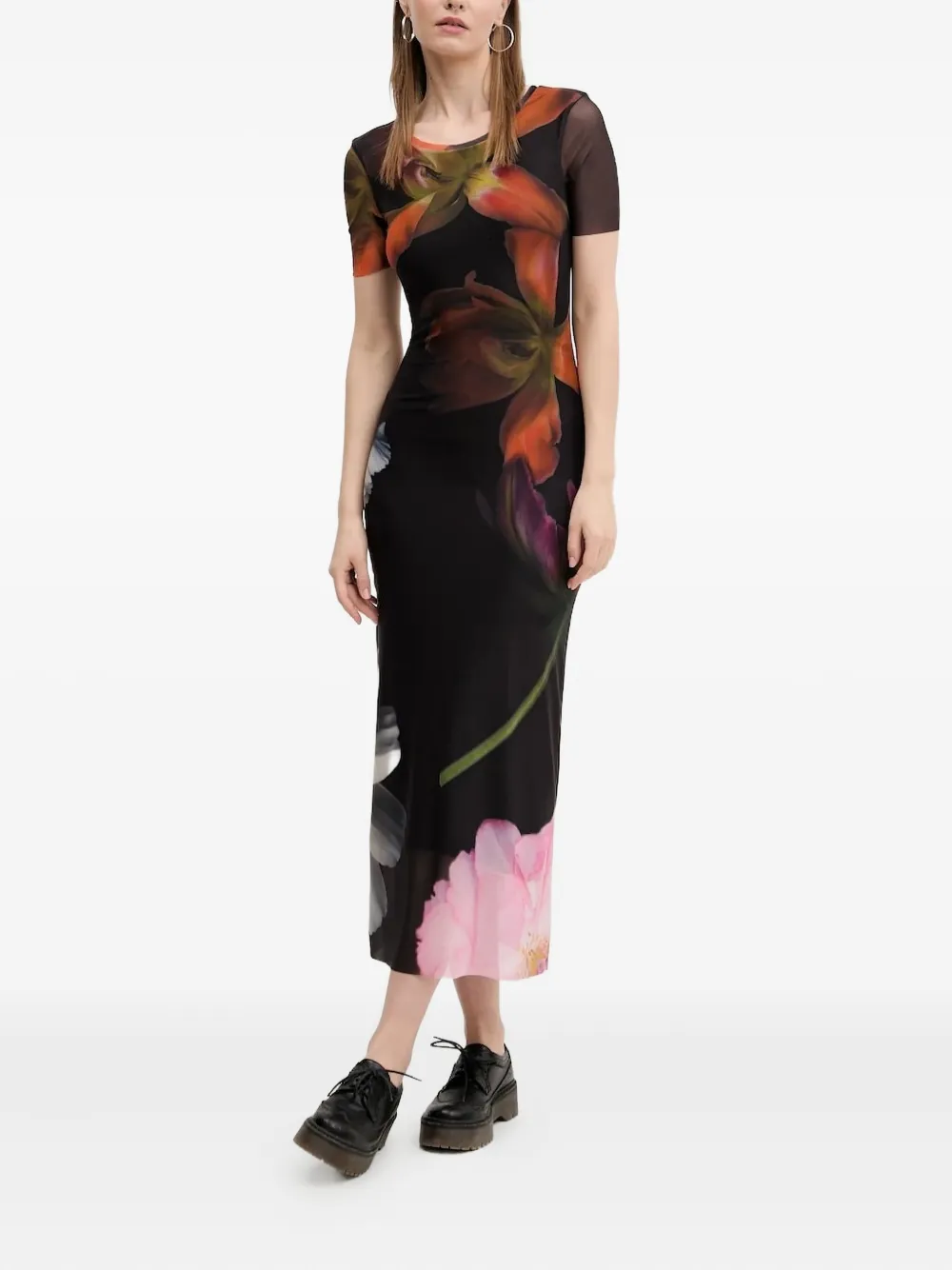 Desigual floral-print midi dress Zwart