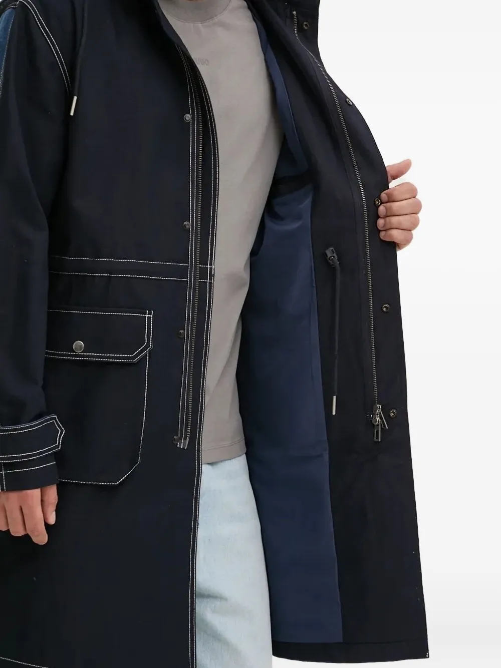 Desigual Parka met denim vlak en capuchon Zwart