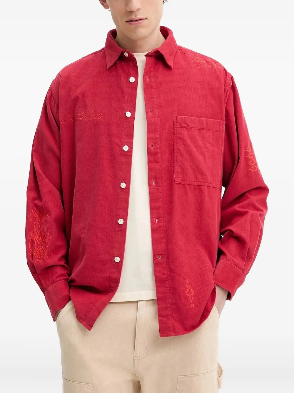 Desigual embroidered corduroy shirt | Red | Image 1