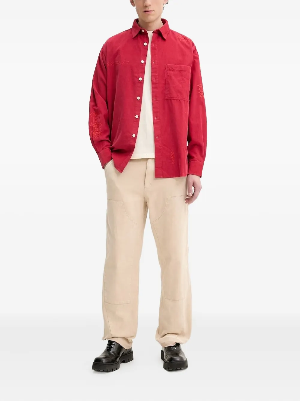 Desigual embroidered corduroy shirt - Rood