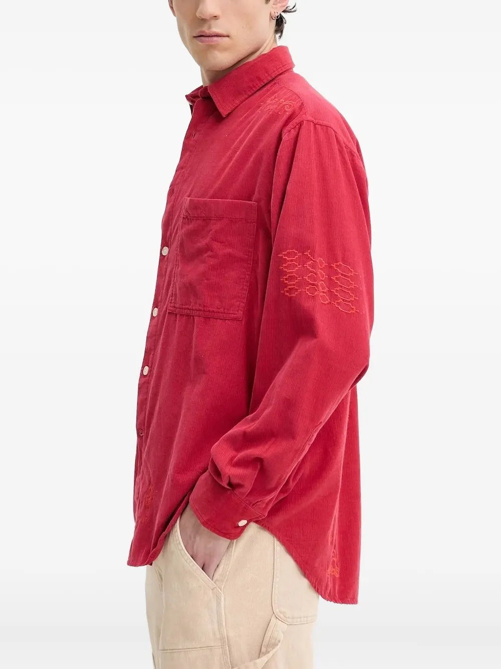 Desigual embroidered corduroy shirt Rood