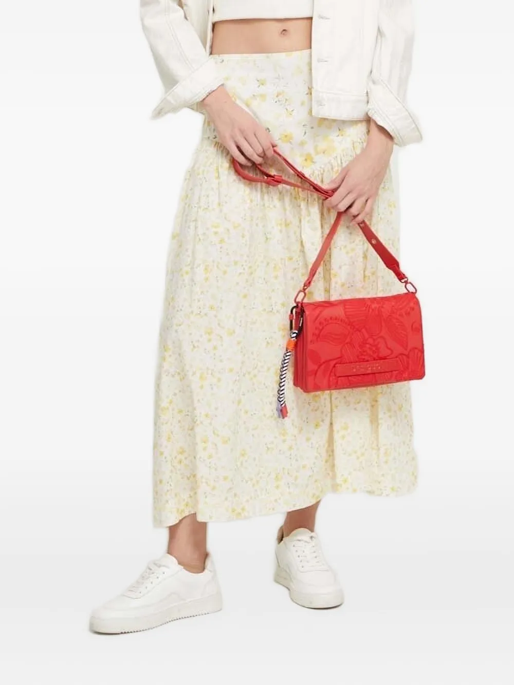 Desigual Floral-print Midi Skirt In Neutral