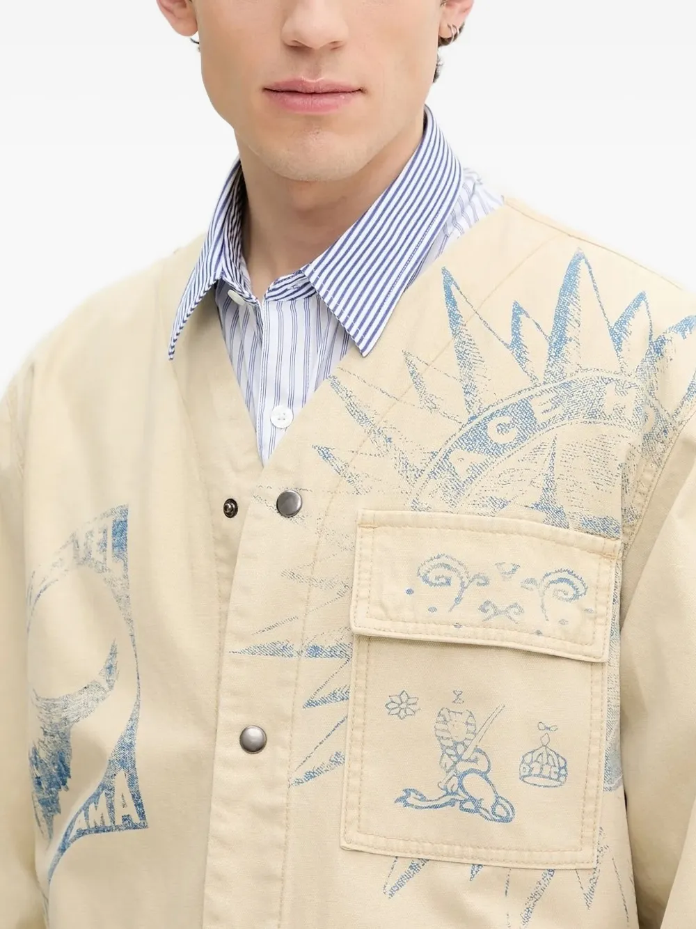 Desigual Drawing-print Flap-pocket Jacket In White