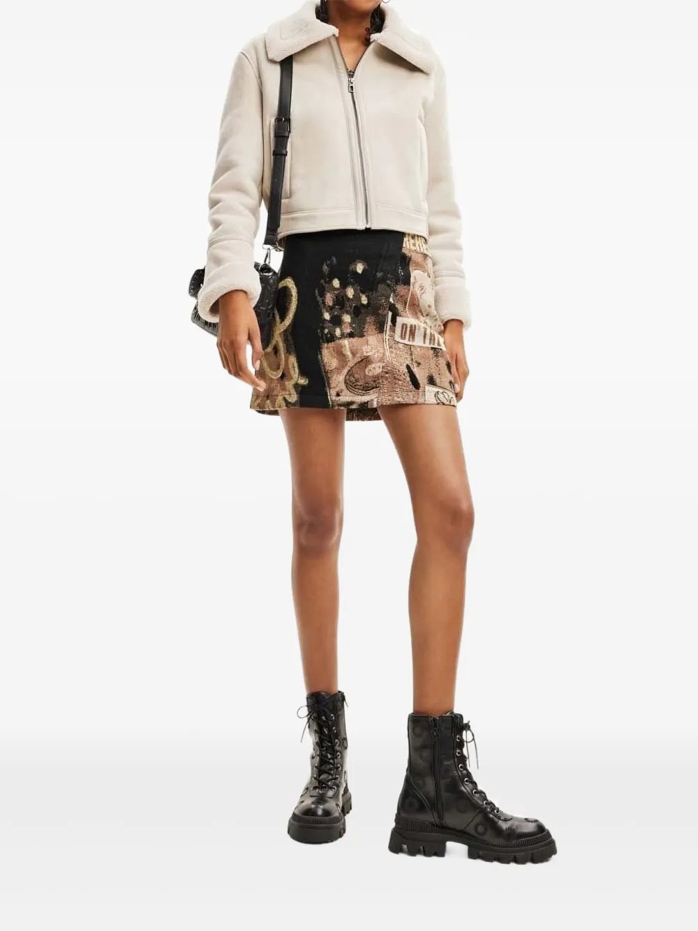 Desigual Cropped jack met fleece voering Beige