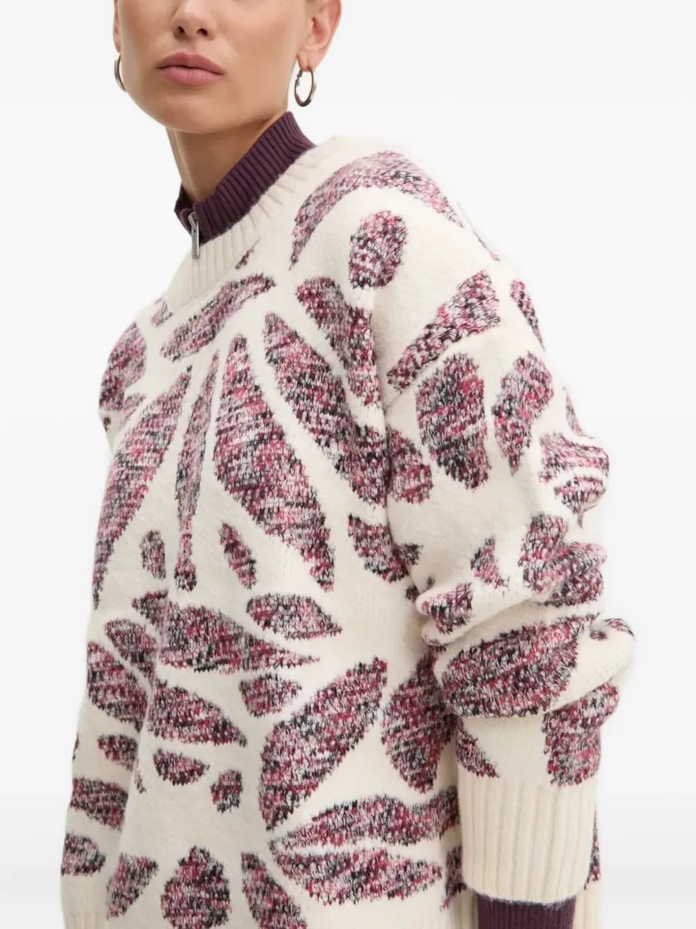 Desigual Leaf Print Sweater In Gold