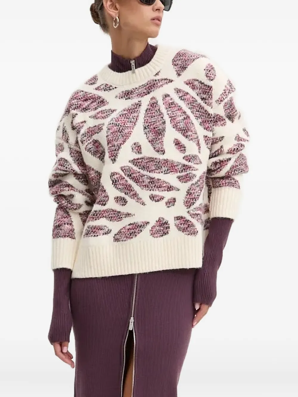 Desigual leaf-pattern crew-neck sweater | White | Image 1