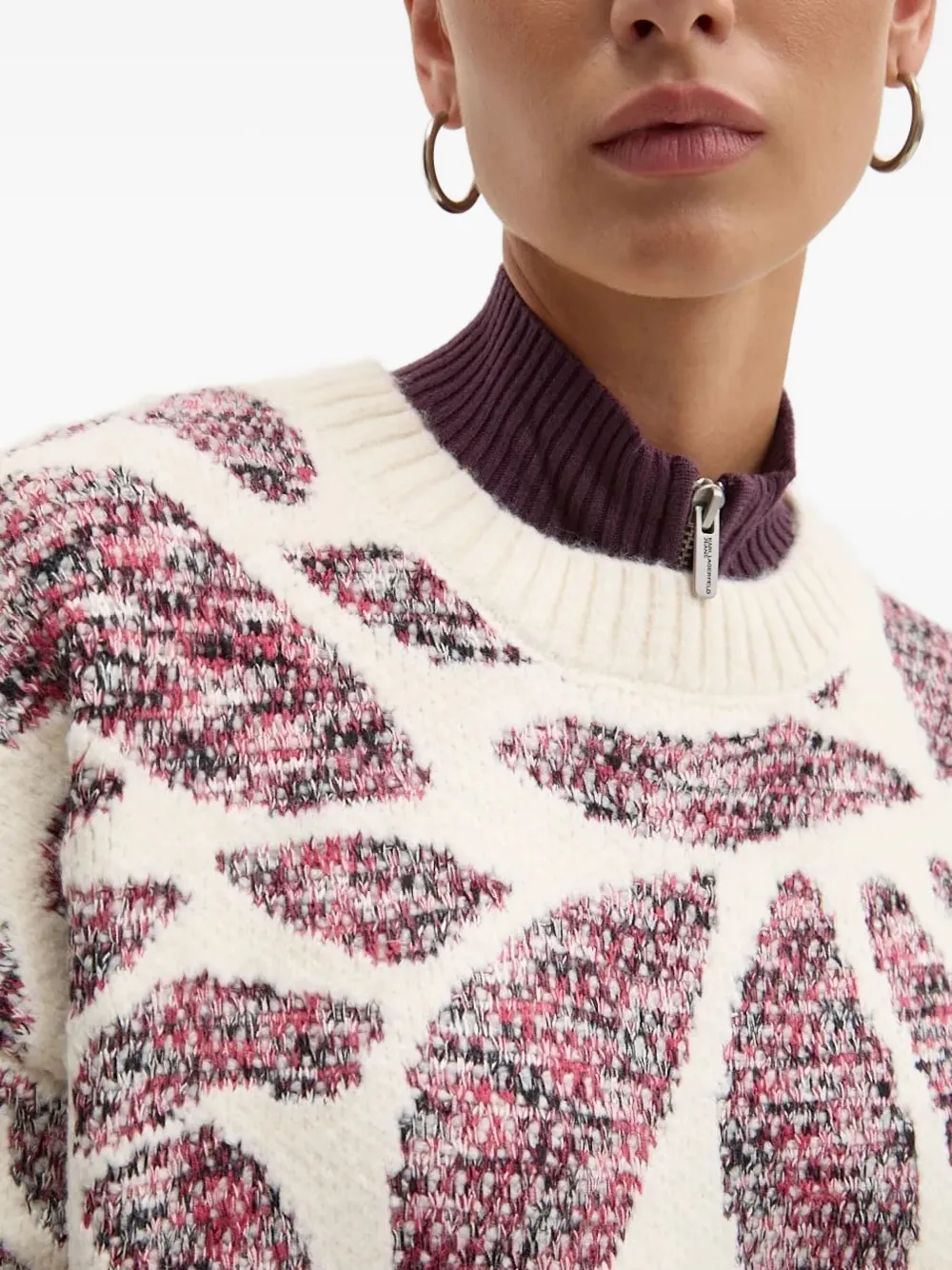 Desigual Leaf Print Sweater In Gold