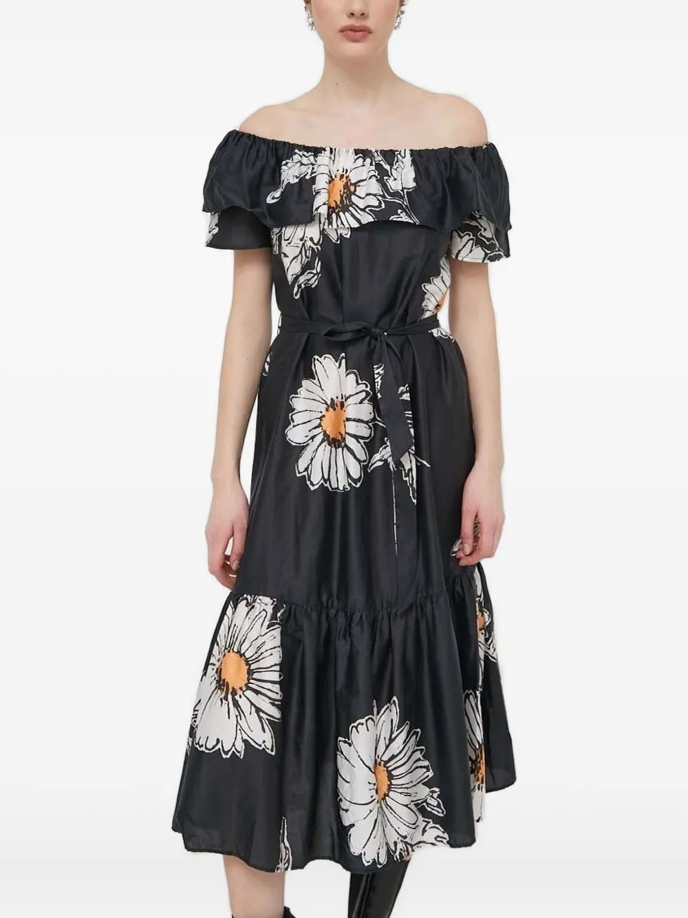 Desigual off-shoulder floral midi dress | Black | Image 1