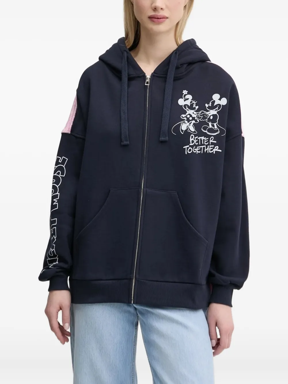 Desigual Mickey Mouse hoodie met bloemenvlak en rits - Blauw