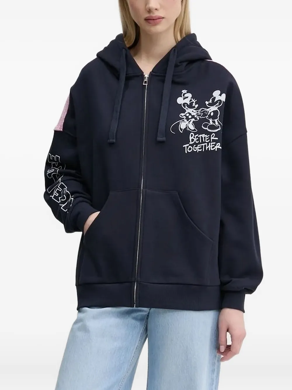 Desigual Mickey Mouse floral-panel zip-up hoodie Blauw