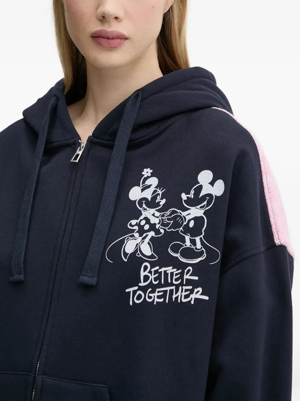 Desigual Mickey Mouse hoodie met bloemenvlak en rits Blauw