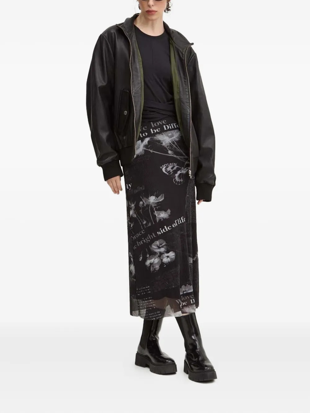 Desigual Midi-jurk met mesh - Zwart