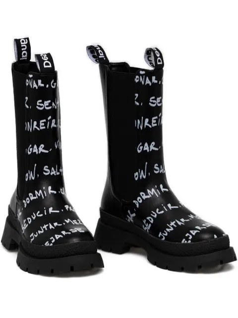 Desigual lettering-print chelsea boots