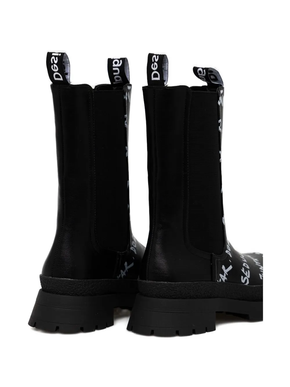 Desigual Lettering-print Chelsea Boots In Black