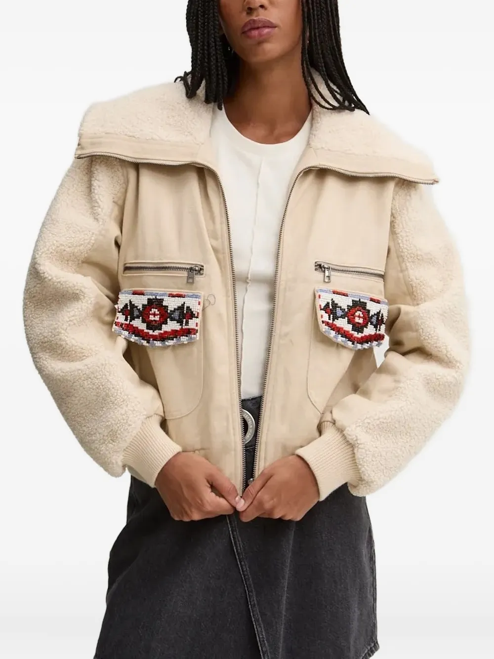 Desigual Beaded-pockets Bomber Jacket In Neutral