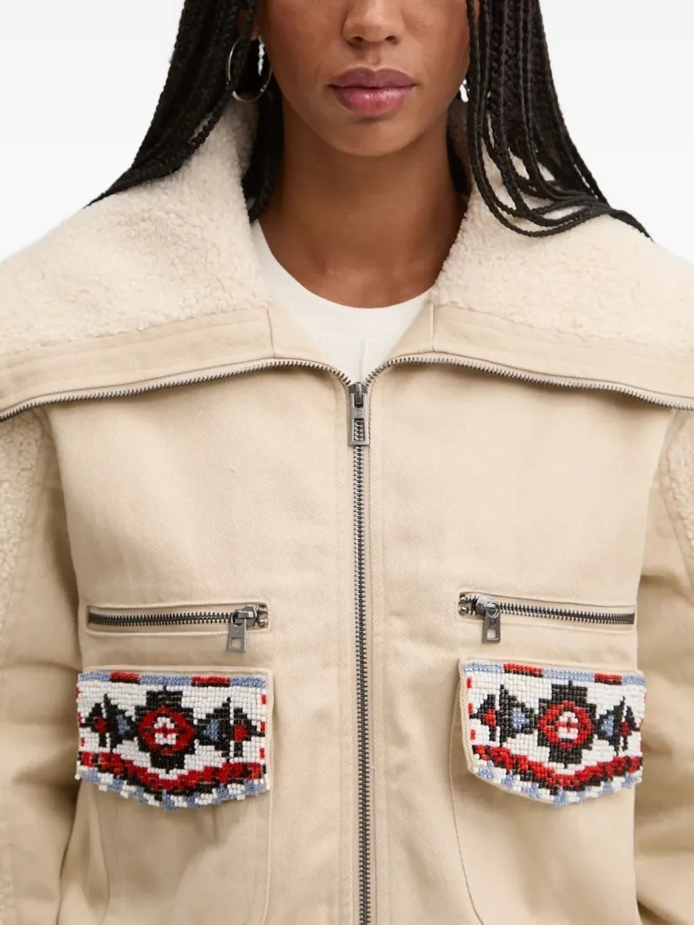 Desigual Beaded-pockets Bomber Jacket In Neutral