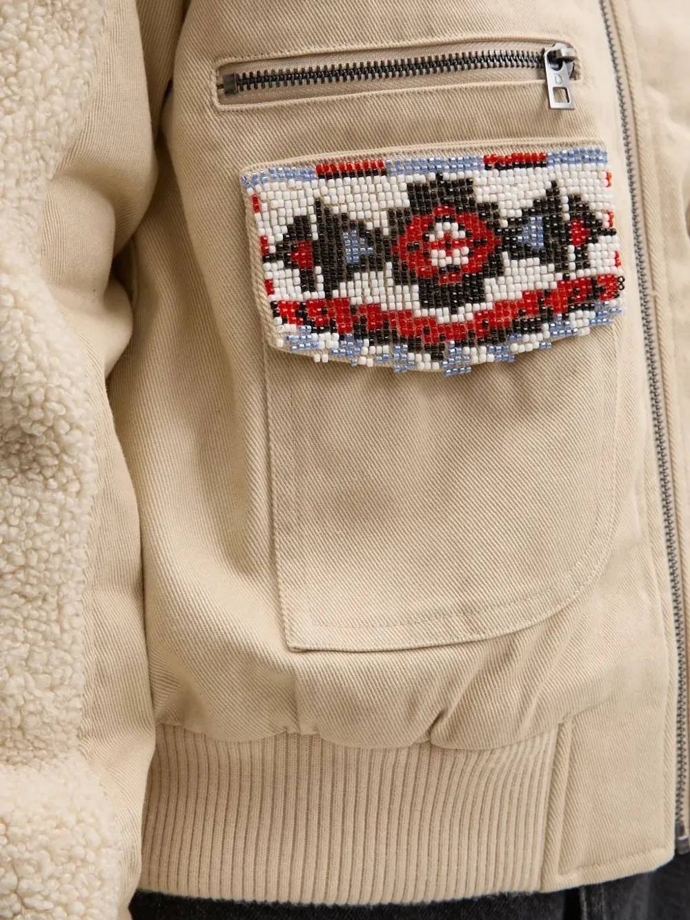 Desigual Beaded-pockets Bomber Jacket In Neutral