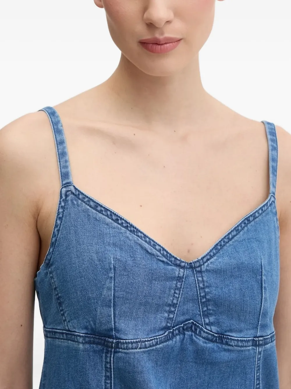 Desigual Asymmetric Ruffled Denim Midi Dress In Blue