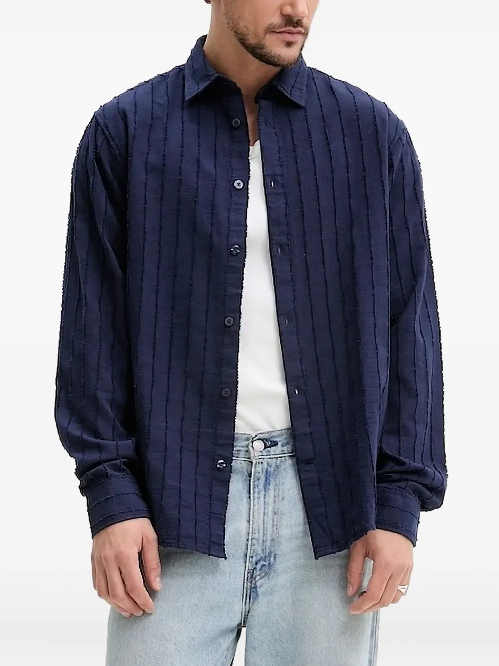 Desigual textured striped shirt Blauw