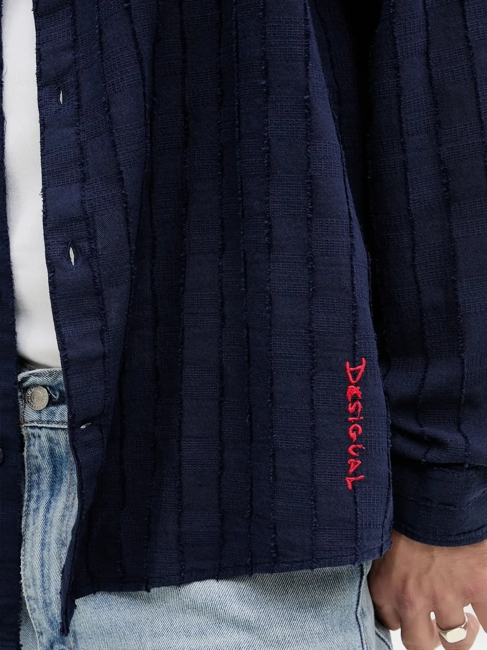 Desigual textured striped shirt Blauw