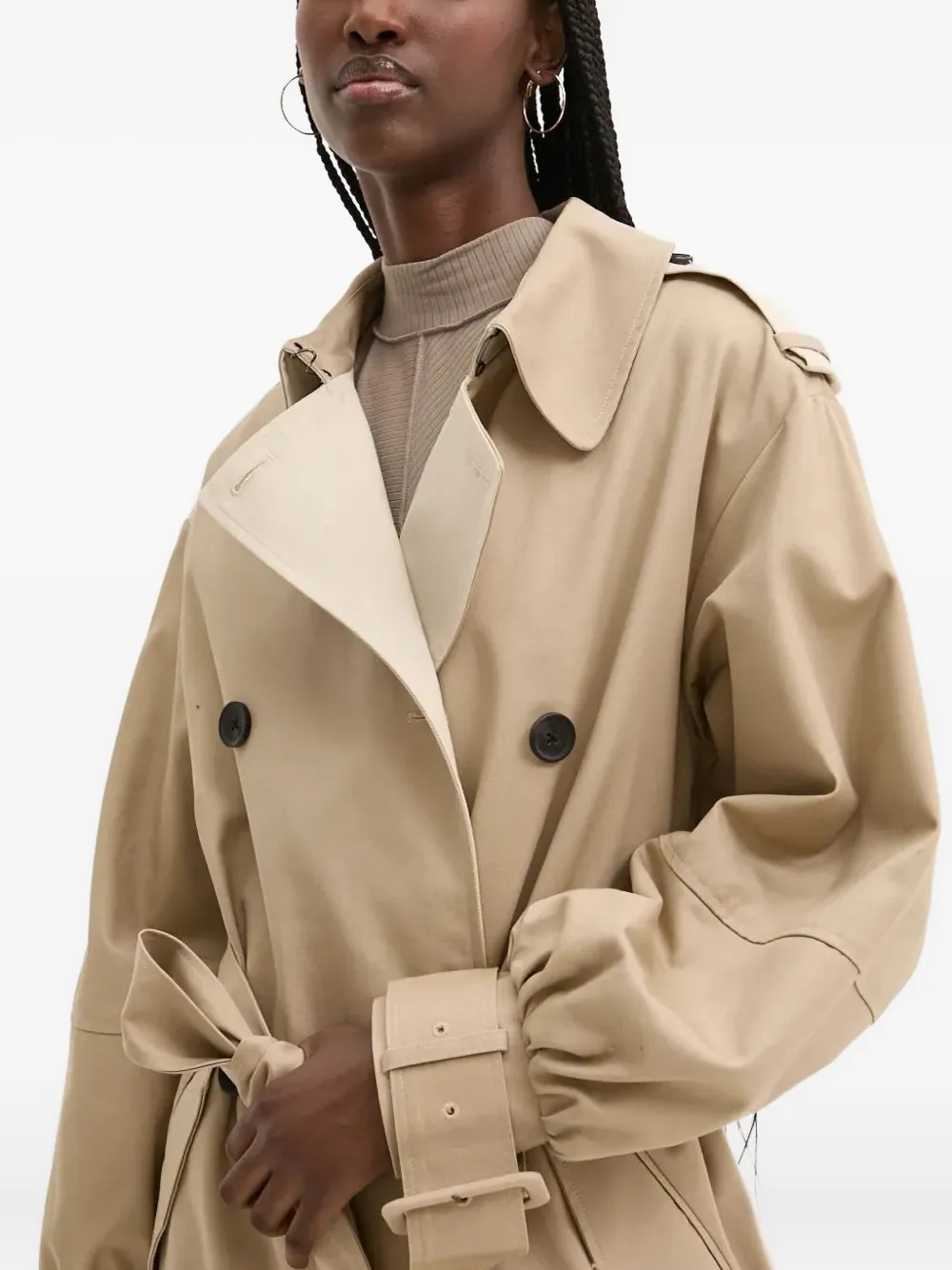 Desigual Trenchcoat met dubbele rij knopen en ceintuur Beige
