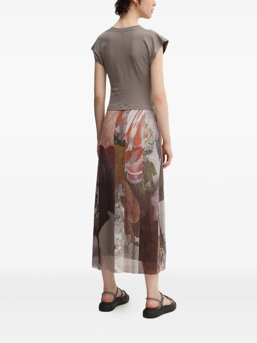 Desigual Geplooide jurk met grafische print - Beige