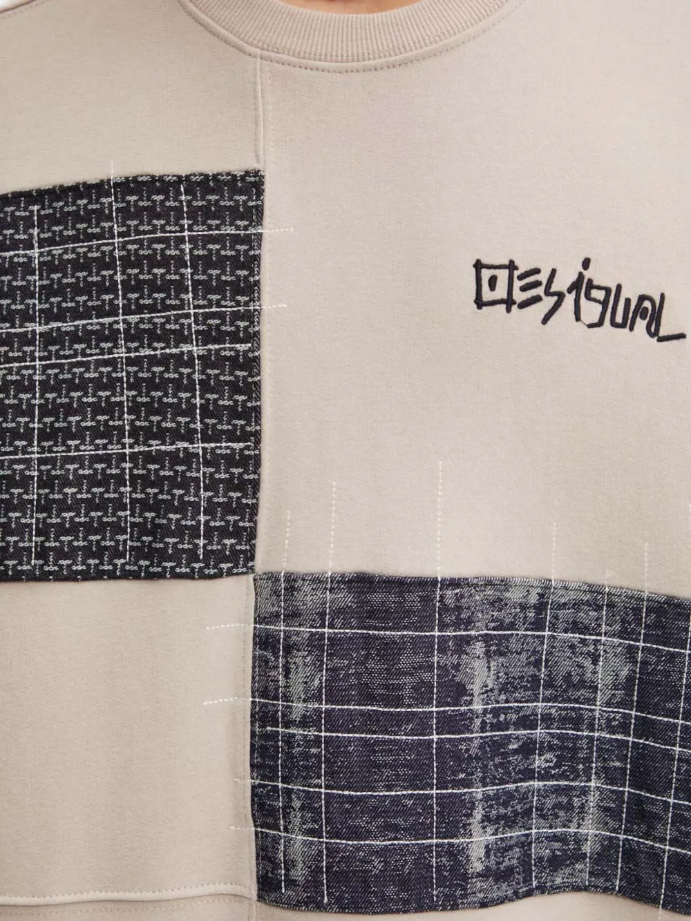 Desigual Patchwork Sweatshirt In Neutral
