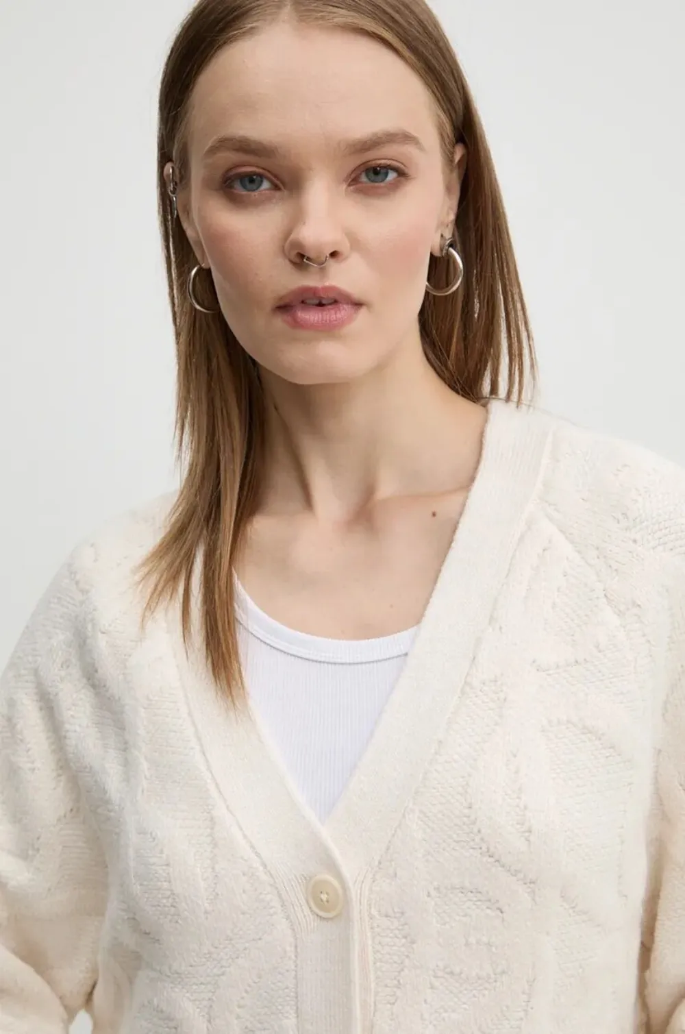 Desigual Vest met knopen en textuur Beige