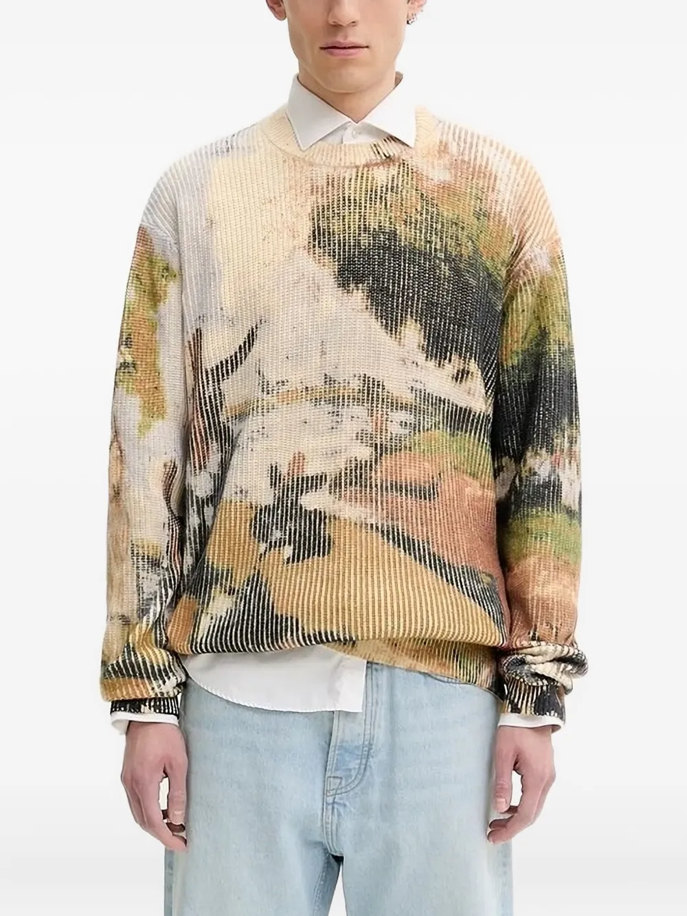 Desigual Geribbelde trui met print Beige