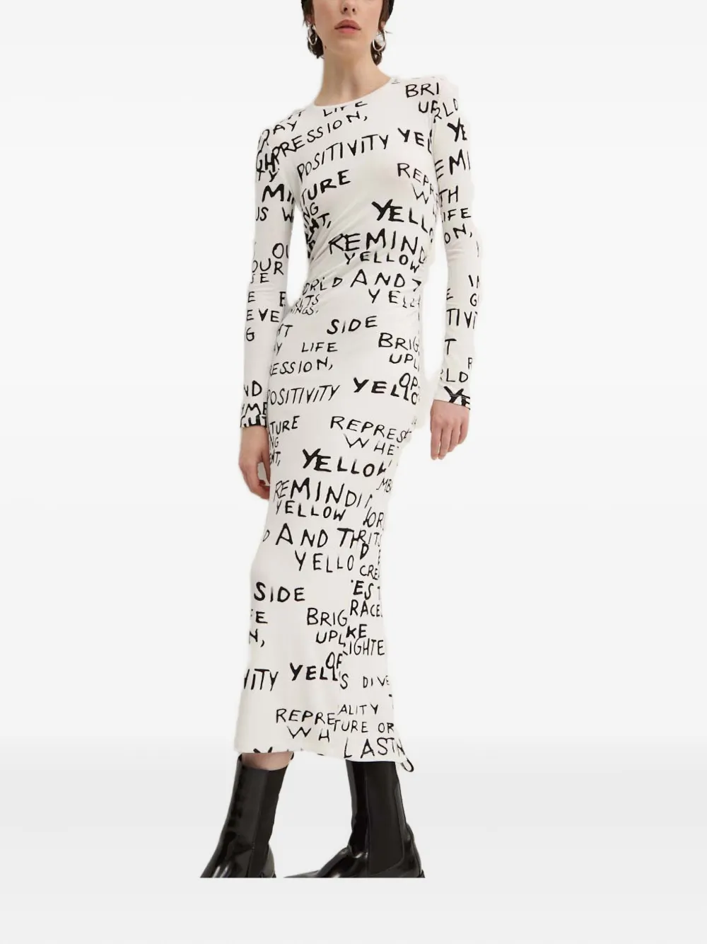 Desigual Geribbelde midi-jurk met grafische print - Wit