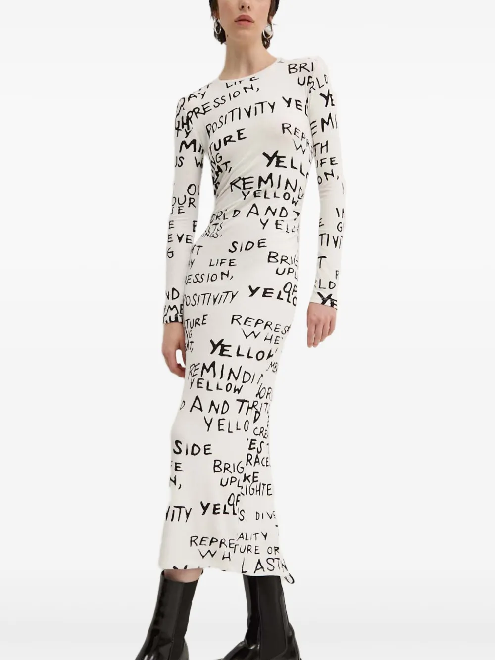 Desigual robe mi-longue nervurée à imprimé graphique | blanc | Image 1