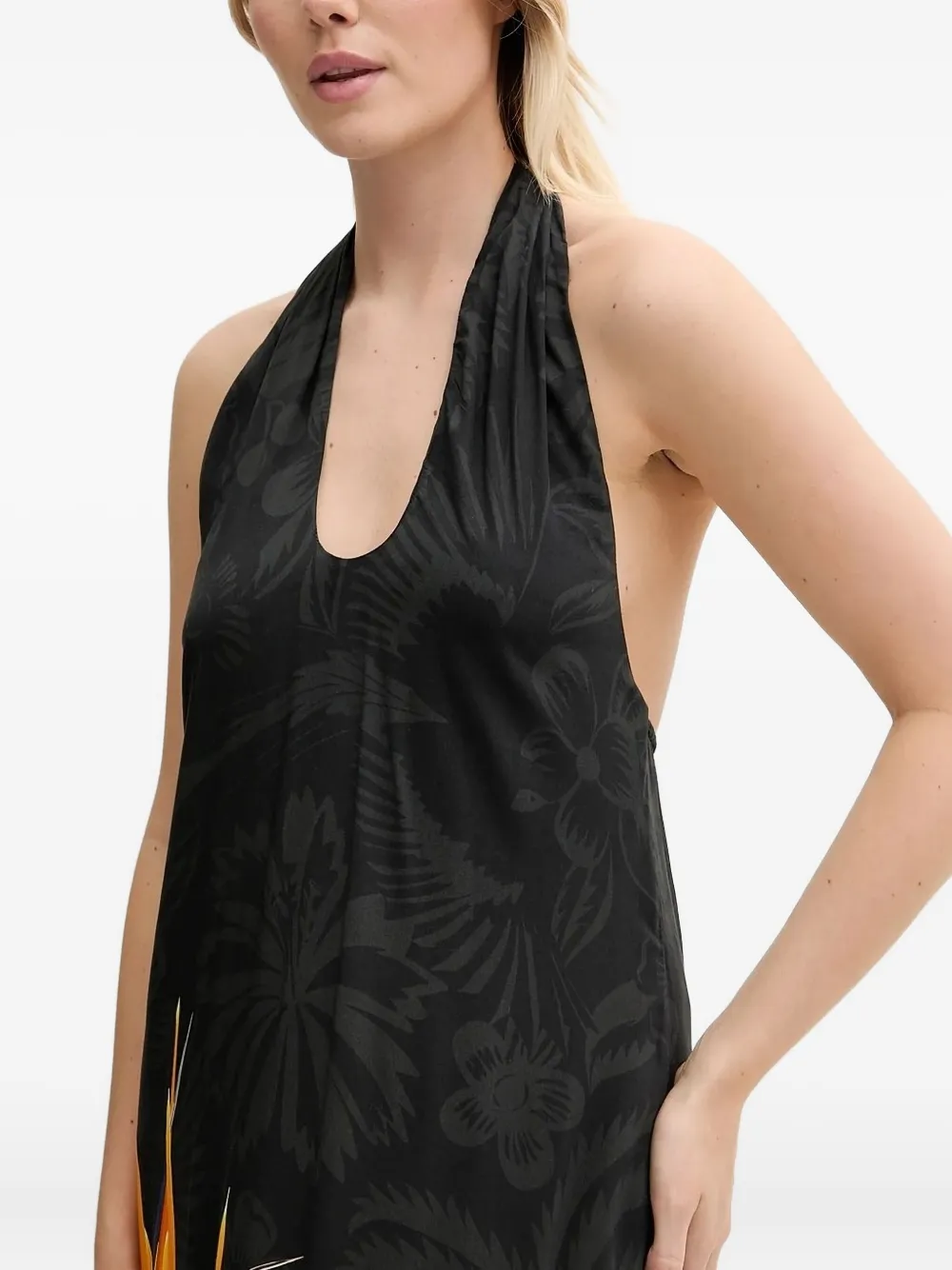 Desigual Maxi-jurk met halternek en bloemenprint Zwart