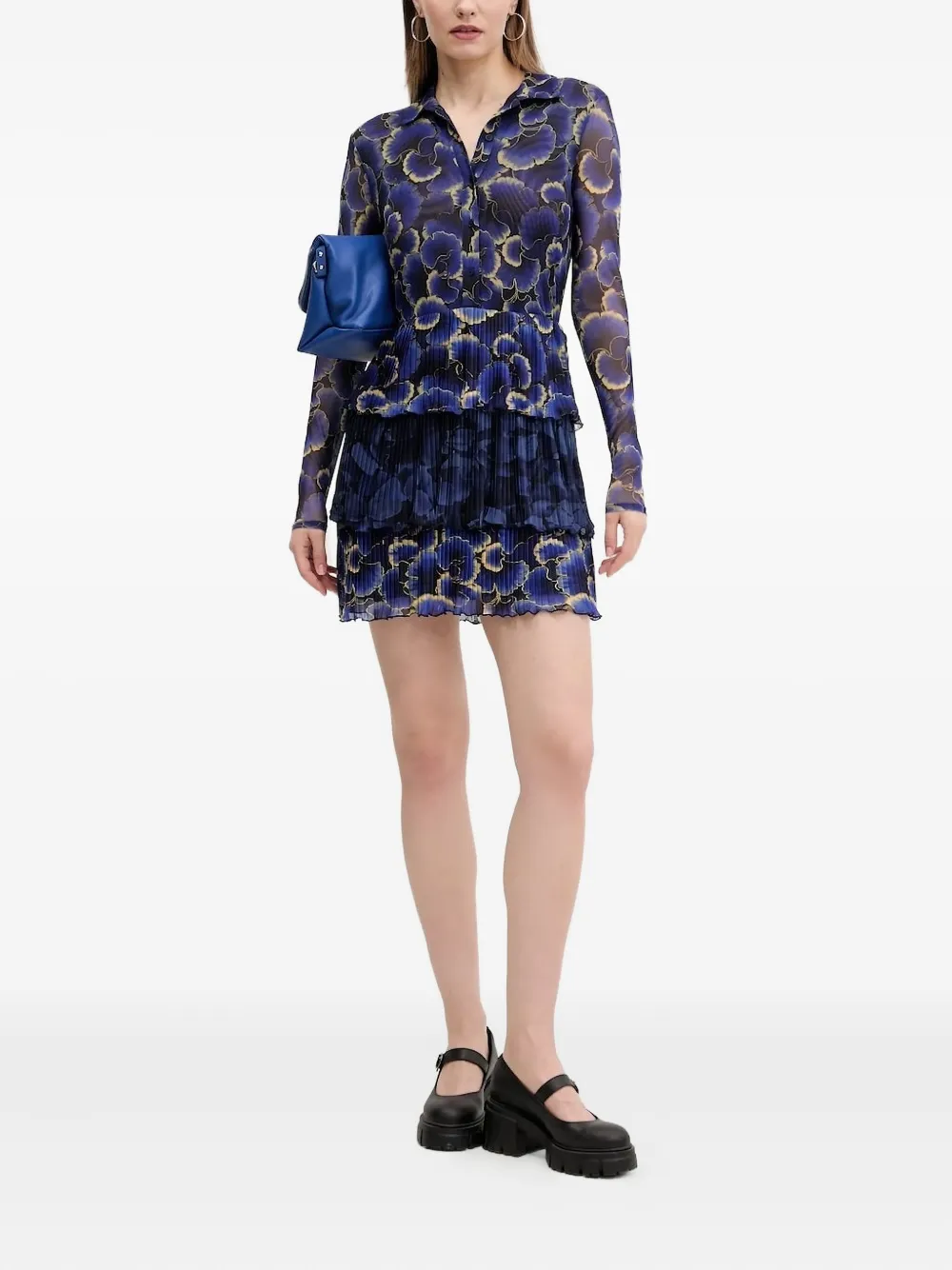 Desigual floral-print pleated dress Blauw