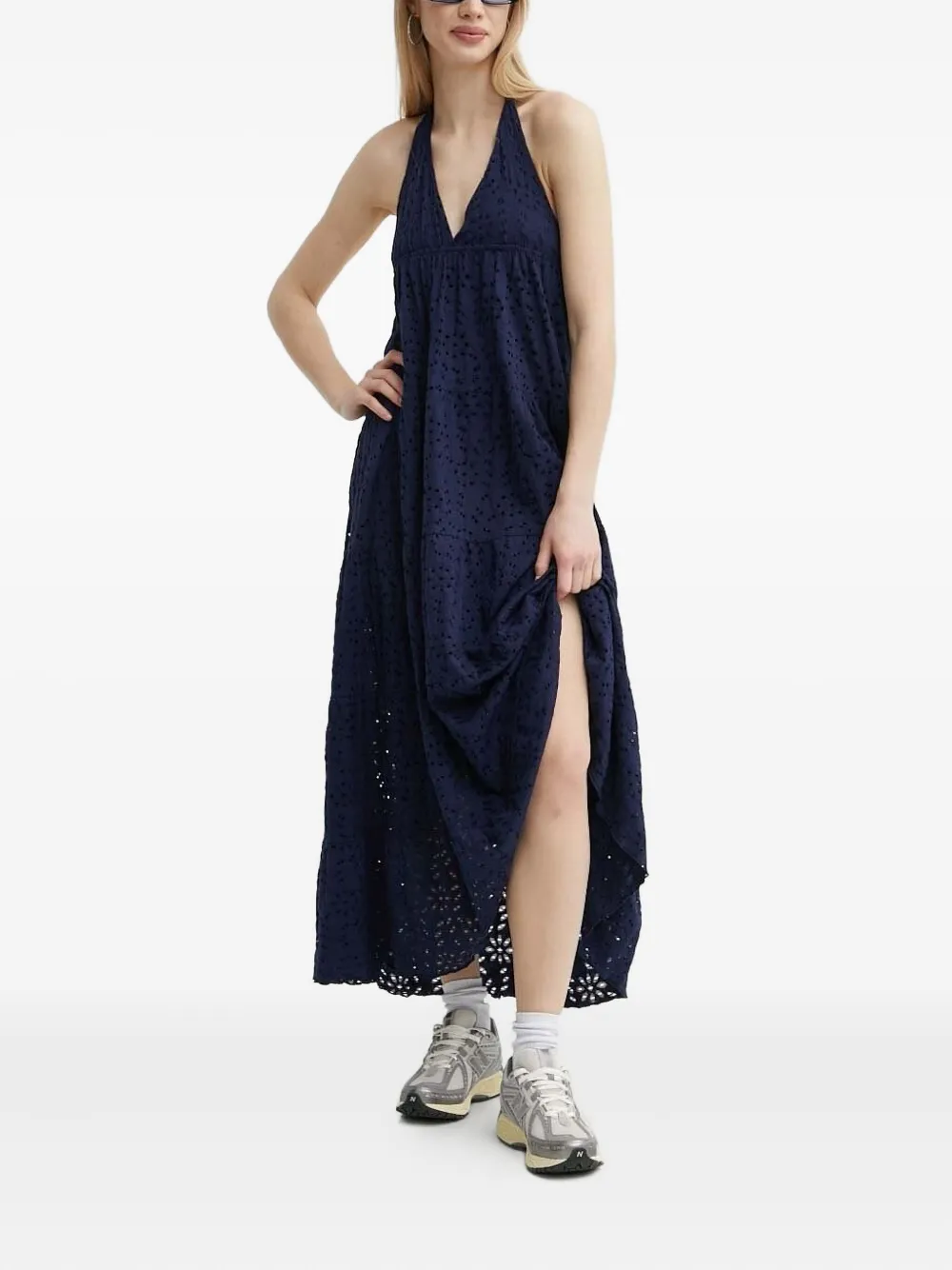 Desigual Maxi-jurk met halternek en split Blauw