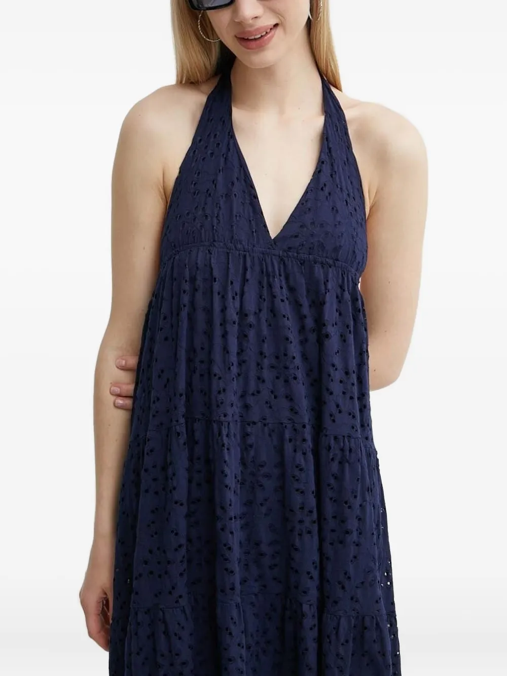 Desigual Maxi-jurk met halternek en split - Blauw