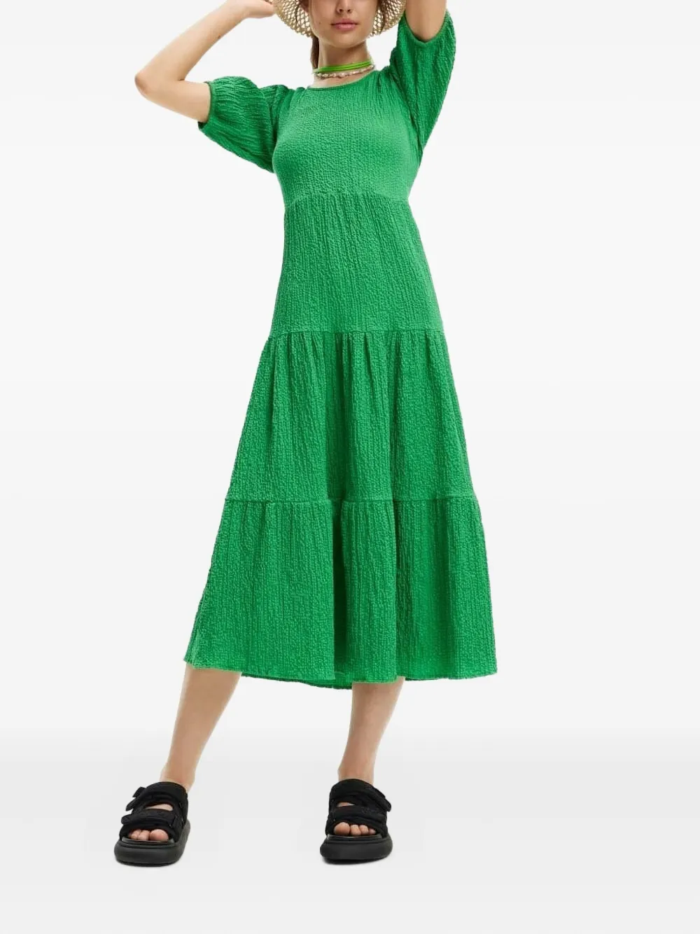 Desigual short-sleeve tiered midi dress - Groen