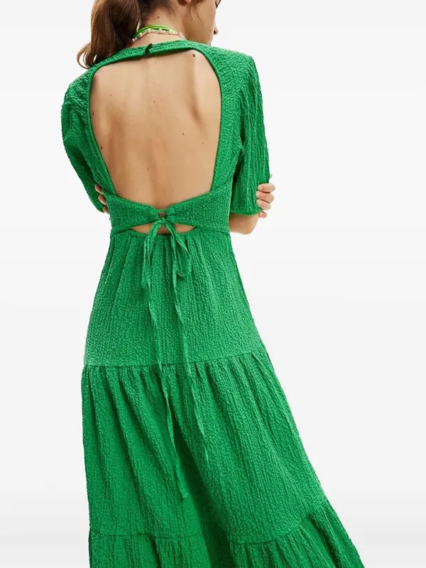 slim fit dress slacks Desigual Wend Textured Green Tiered Midi Dress 23SWVW45 4035