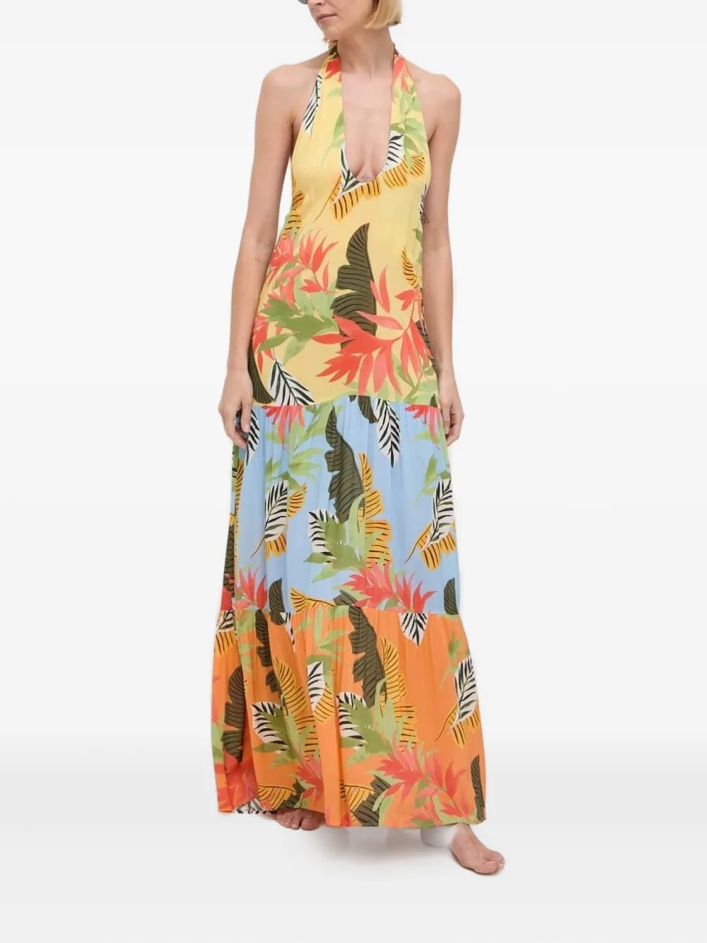 Desigual Gelaagde maxi-jurk met halternek Geel