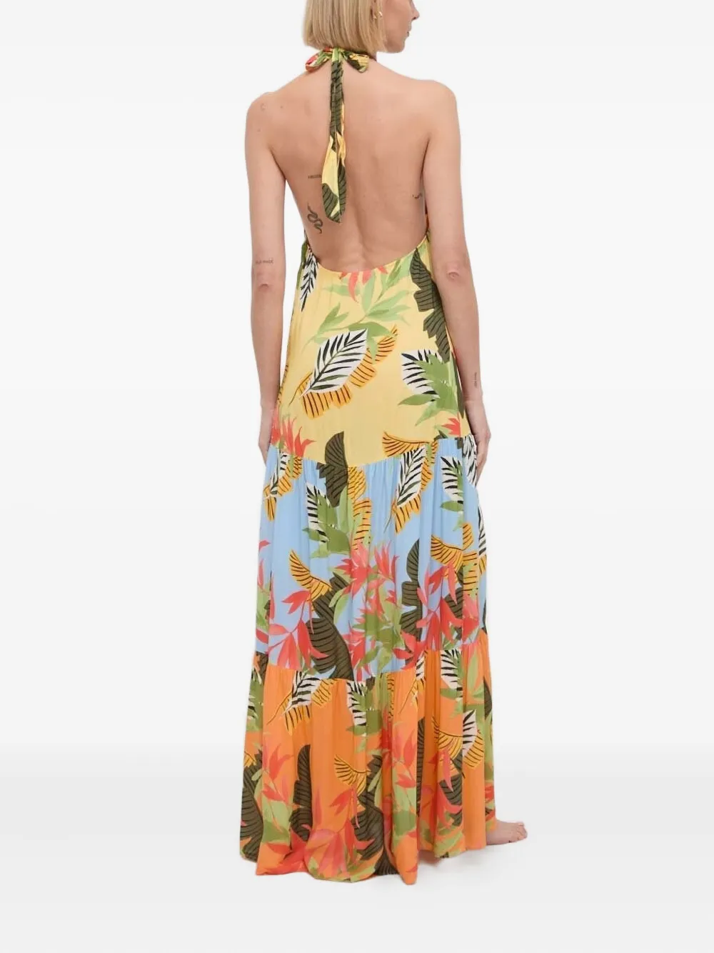 Desigual Gelaagde maxi-jurk met halternek Geel