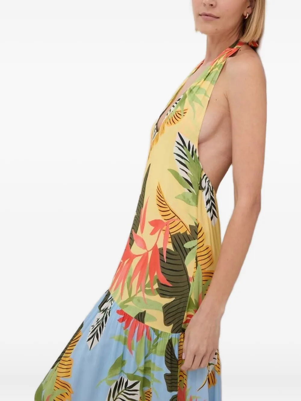 Desigual Gelaagde maxi-jurk met halternek Geel