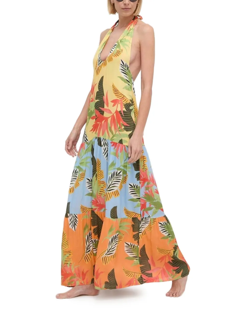 Desigual Gelaagde maxi-jurk met halternek Geel