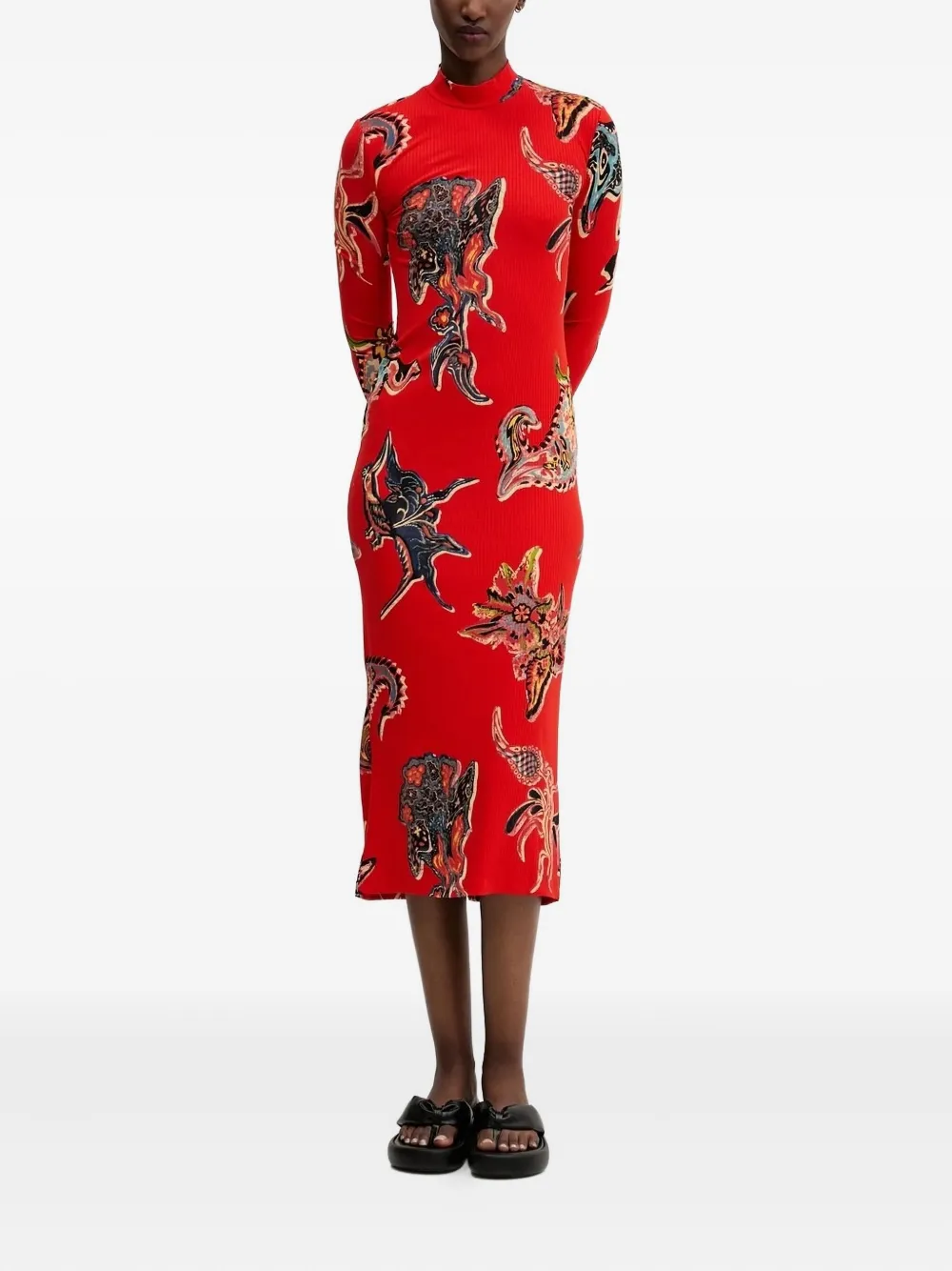 Desigual ribbed midi dress Rood